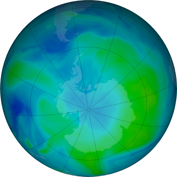 Antarctic ozone map for 03 February 2021